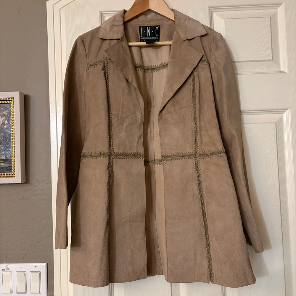 INC Tan Suede Genuine Leather Jacket Size M / L Patchwork 90s Y2K Western Coat